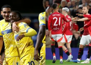 Montagem do duelo dos times Crystal Palace x Manchester United