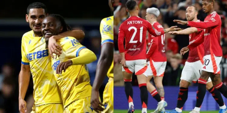 Montagem do duelo dos times Crystal Palace x Manchester United