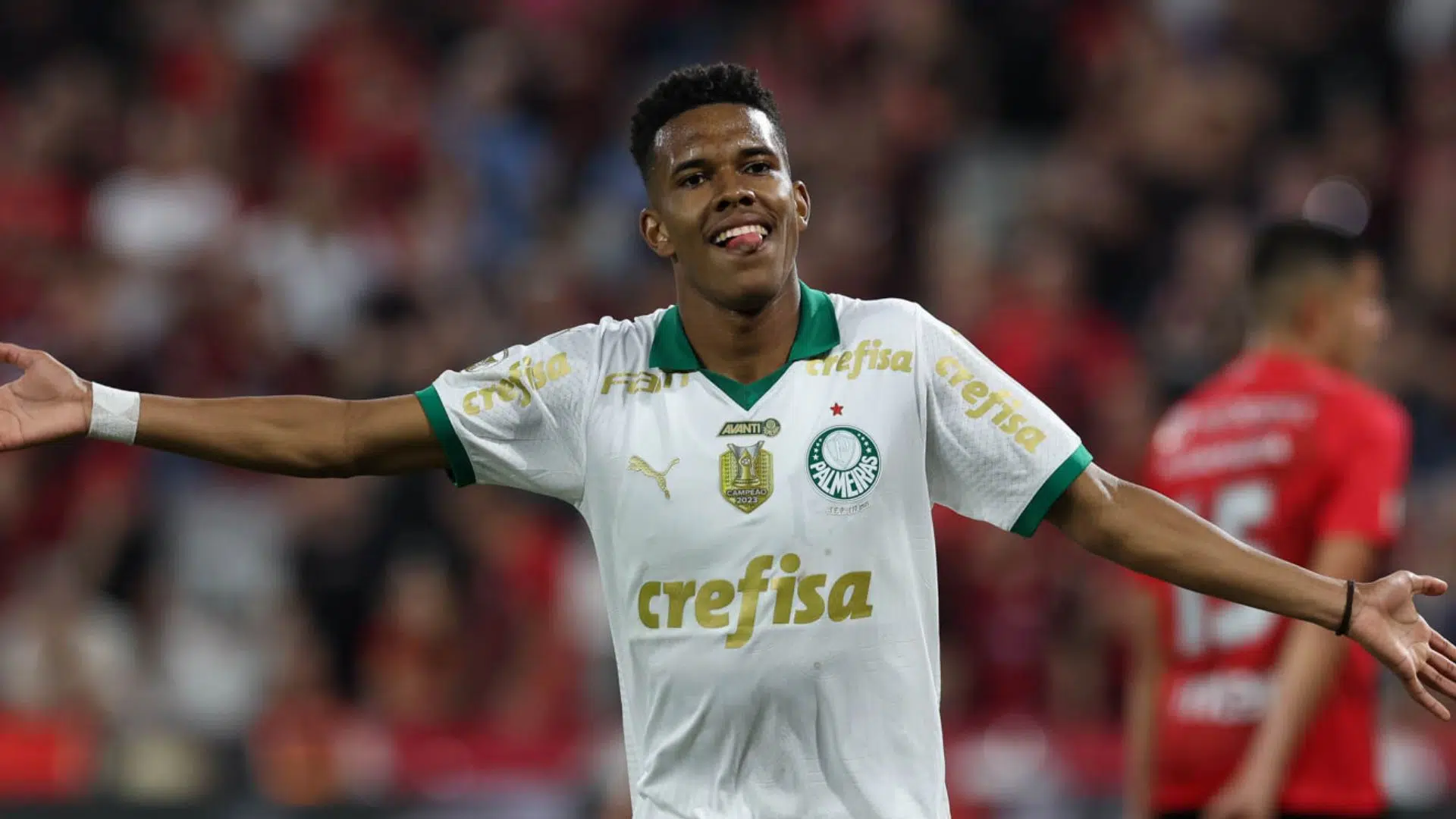 Estêvão comemorando o gol marcado contra o Athletico-PR (Crédito: Cesar Greco / Palmeiras)