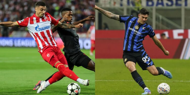 Inter de Milão x Estrela Vermelha: montagem com jogadores dos dois times