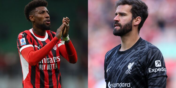 Emerson Royal e Alisson Becker, que marcam presença em Milan x Liverpool