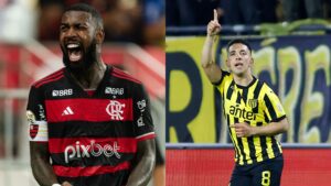 Montagem com Gerson, do Flamengo, e Leo Fernández, do Peñarol