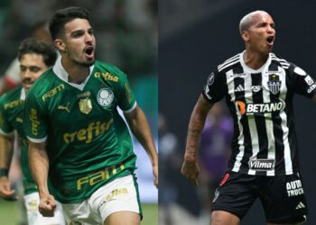 Montagem com jogadores do duelo palmeiras x atlético-mg