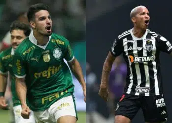 Montagem com jogadores do duelo palmeiras x atlético-mg