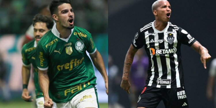 Montagem com jogadores do duelo palmeiras x atlético-mg