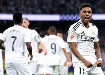 Rodrygo comemorando virada do Real Madrid contra o Espanyol