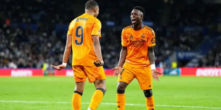 Mbappé e Vinicius Junior comemoram vitória do Real Madrid