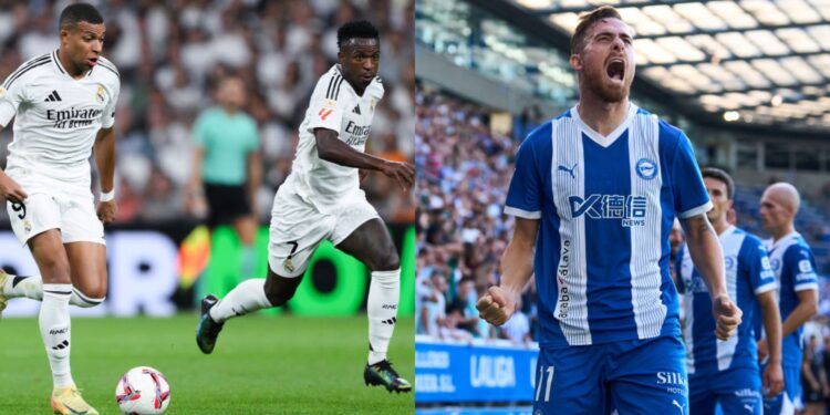 Montagem com times do duelo Real Madrid x alavés