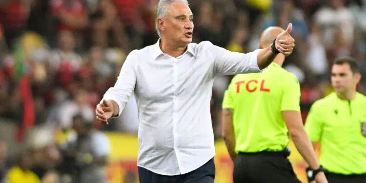 Tite, técnico do Flamengo, ao lado do campo, na Copa do Brasil