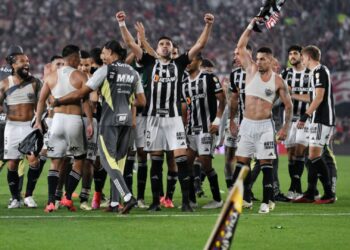 Jogadores do Atlético-MG comemoram a classificação para a final da Libertadores