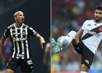 Na imagem à esquerda, Deyverson, atacante do Atlético-MG. Na imagem à direita, Dimitri Payet, meio-campista do Vasco