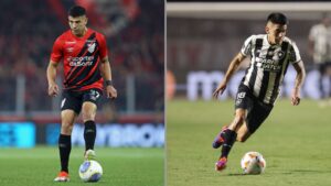 Na imagem à esquerda, Esquivel, lateral-esquerdo do Athletico-PR. Na imagem à direita, Thiago Almada, atacante do Botafogo