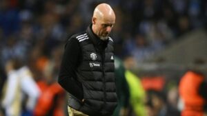 Erik ten Hag, treinador do Manchester United, durante partida contra o Porto, válida pela Liga Europa