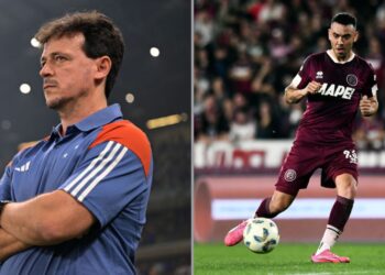 Na imagem à esquerda, Fernando Diniz, treinador do Cruzeiro. Na imagem à esquerda, Nery Dominguez, jogador do Lanús