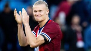 Erling Haaland, atacante da Noruega, durante partida contra a Eslovênia, válida pela Liga das Nações