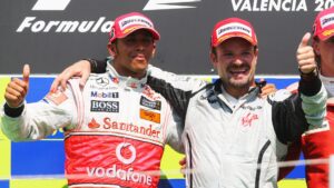 Lewis Hamilton e Rubens Barrichello juntos, no GP da Europa, em 2009