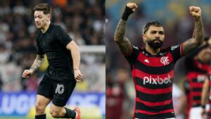 Rodrigo Garro, do Corinthians, e Gabriel Barbosa, do Flamengo, lado a lado em montagem
