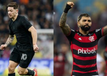 Rodrigo Garro, do Corinthians, e Gabriel Barbosa, do Flamengo, lado a lado em montagem