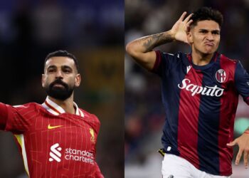 Montagem com jogadores do duelo Liverpool x Bologna