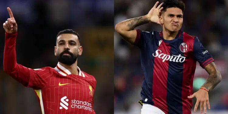 Montagem com jogadores do duelo Liverpool x Bologna