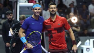 Rafael Nadal e Novak Djokovic na disputa pelo terceiro lugar do Six Kings Slam