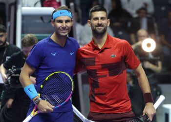 Rafael Nadal e Novak Djokovic na disputa pelo terceiro lugar do Six Kings Slam