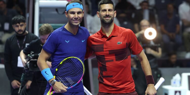 Rafael Nadal e Novak Djokovic na disputa pelo terceiro lugar do Six Kings Slam