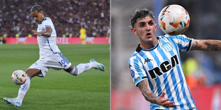 Na imagem à esquerda, Matheus Pereira, do Cruzeiro. Na imagem à direita, Martirena, do Racing
