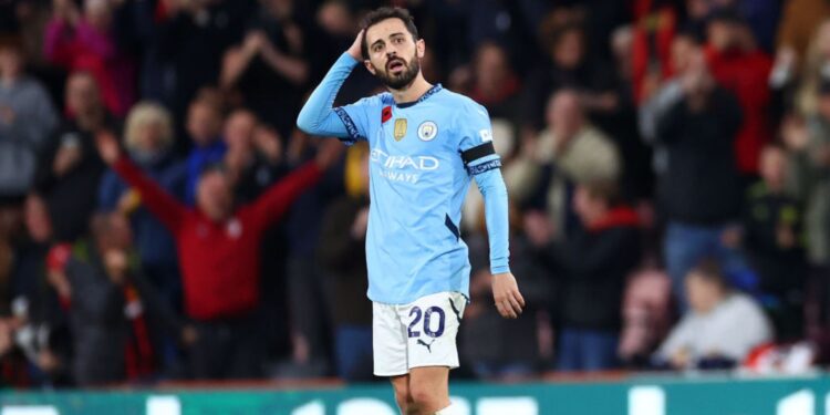 Bernardo Silva, do Manchester City, lamenta derrota para o Bournemouth na Premier League