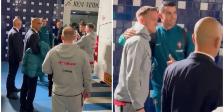 Jogadores da Polônia encontram Cristiano Ronaldo e tiram foto com o jogador português
