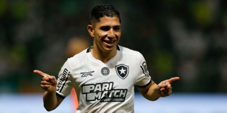 Jeferson Savarino, do Botafogo, comemora o gol marcado contra o Palmeiras