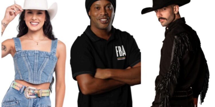 Ana Castela (esquerda), Ronaldinho Gaúcho (centro) e Luan Pereira (direita) são alguns dos nomes confirmados para o AgroPlay Futebol Solidário