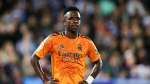 Vini Jr., do Real Madrid, durante partida contra o Leganés