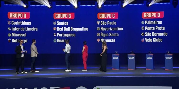 Foto do palco onde foi sediado o sorteio do Paulistão 2025