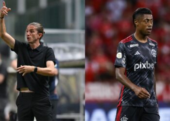 Filipe Luís e Bruno Henrique, técnico e jogador do Flamengo, respectivamente