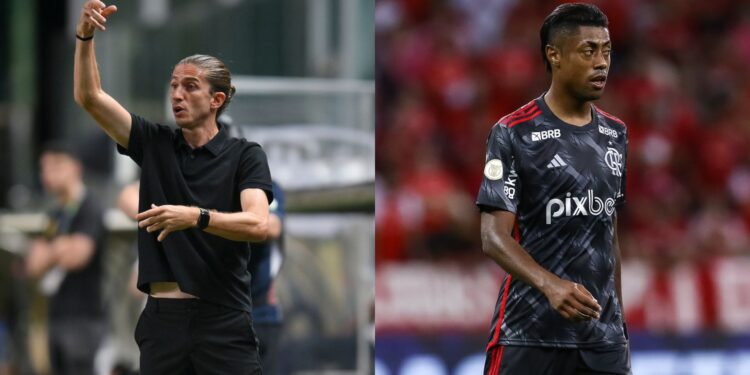 Filipe Luís e Bruno Henrique, técnico e jogador do Flamengo, respectivamente