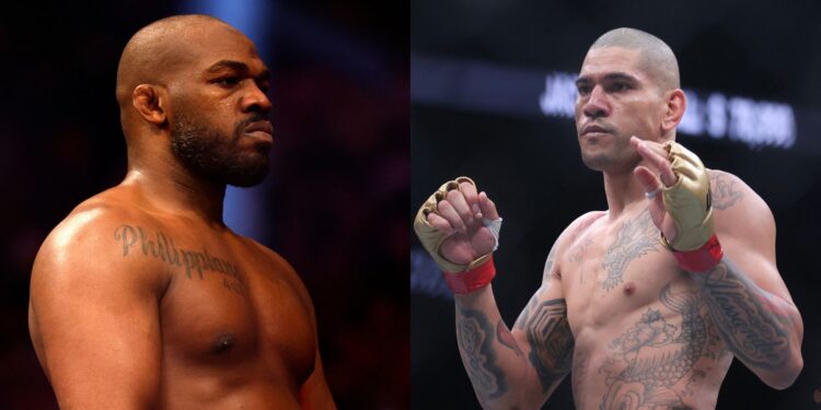 Jon Jones e Alex Poatan, em montagem com suas lutas nas respectivas categorias no UFC