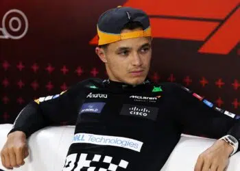 Lando Norris, piloto da McLaren na F1, em coletiva de imprensa