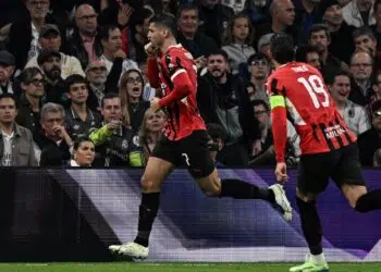 Morata comemorando gol marcado em Real Madrid x Milan
