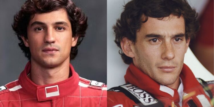 Intérprete de Ayrton Senna, ator Gabriel Leone em montagem ao lado do piloto brasileiro