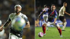 Na imagem à esquerda, Memphis Depay, do Corinthians. Na imagem à direita, Everton Ribeiro, do Bahia