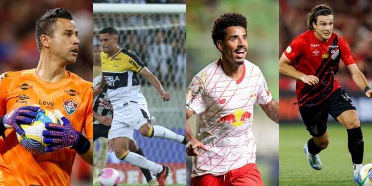 Fábio, do Fluminense, Meritão, do Criciúma, Lucas Evangelista, do RB Bragantino, e Canobbio, do Athletico-PR