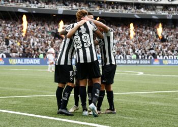 Jogadores do Botafogo comemorando gol do São Paulo