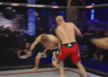 Lutadores brigam antes da luta de MMA no Hardcore FC