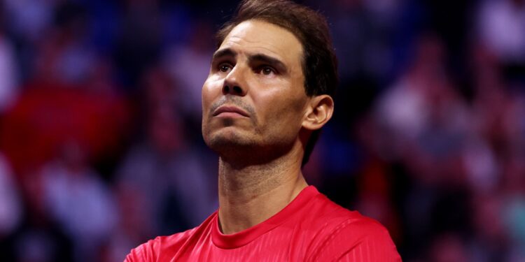 Rafael Nadal emocionado em sua despedida profissional, na Copa Davis deste ano