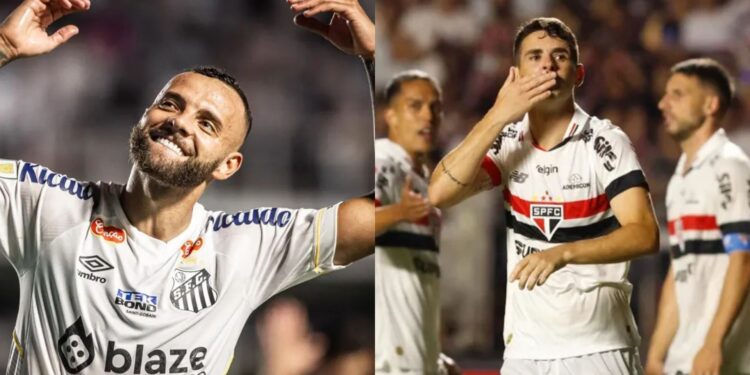 Na imagem à esquerda, Guilherme, do Santos. Na imagem à direita, Oscar, do São Paulo