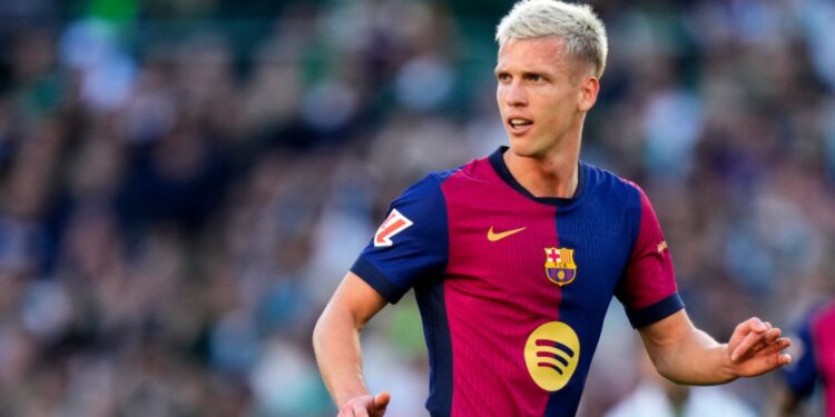 Dani Olmo, atacante do Barcelona, durante partida contra o Real Betis, válida pela La Liga