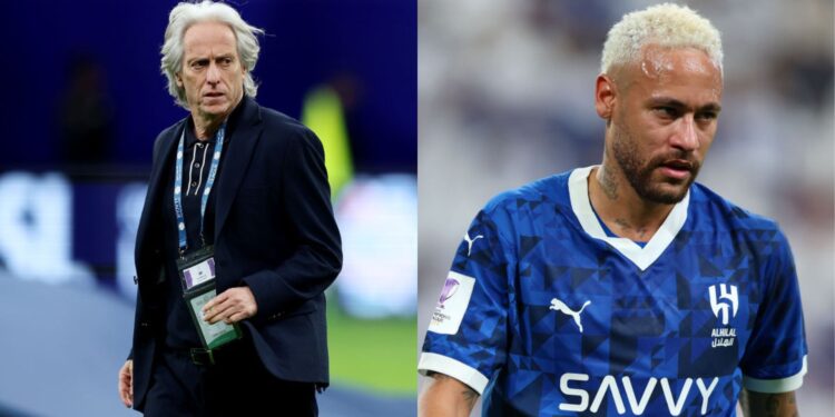 Na imagem à esquerda, Jorge Jesus, treinador do Al-Hilal. Na imagem à direita, Neymar, jogador do Al-Hilal