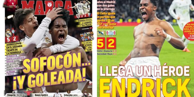 Capas dos jornais Marca e As enaltecem atuação de Endrick em jogo da Copa do Rei