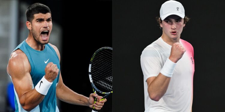 Carlos Alcaraz e João Fonseca no Australian Open.